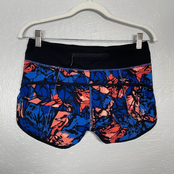 Lululemon Women 4 Paint Storm Harbor Blue Multi Black Speed Shorts Zip Pocket - Picture 5 of 9
